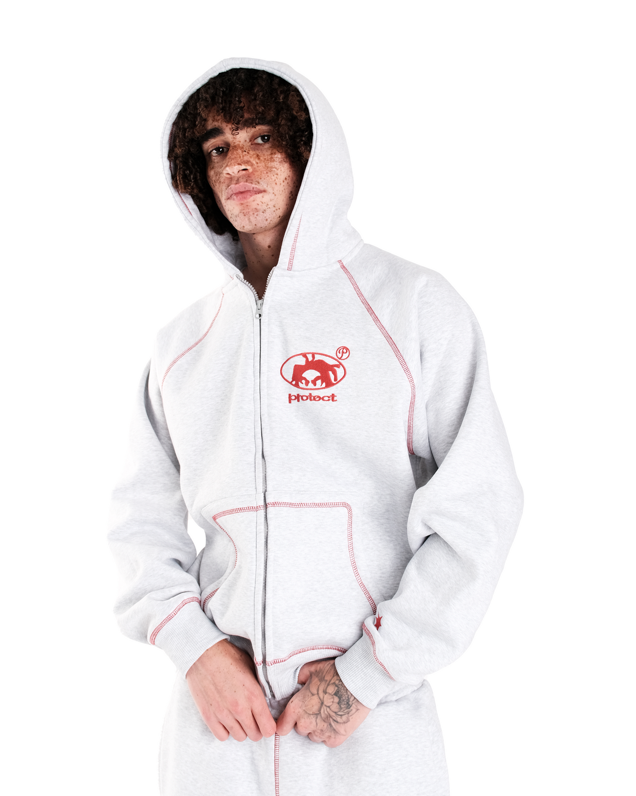 GREY/RED BRUDDA ZIP-UP HOODIE